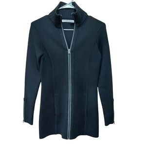 Athleta Womens Black Merino Wool Blend Full Zip Mock Neck Sweater Jacket XXS